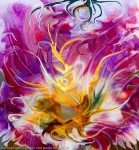astrazione di fiore giallo fluido: immagine colorata stratta con al centro un fiore fluido astratto con molti colori